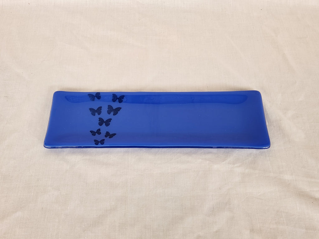 Shallow Rectangular Plate - 105 - Butterflies - Cobalt Blue