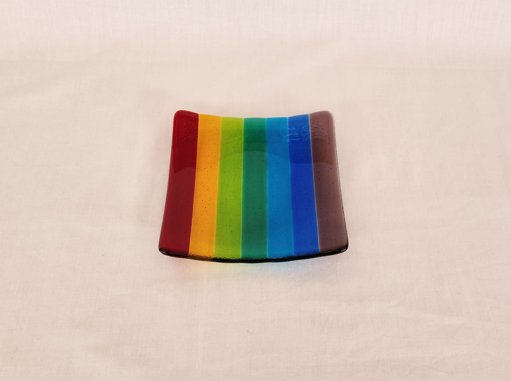 Flared Square Plate - 150 - Stripey - Rainbow Transparent