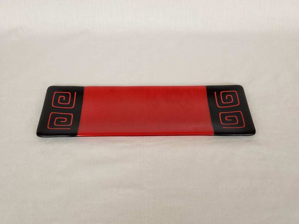 Shallow Rectangular Plate - 130 - Pinwheel Bands - Satin Red Opal Ink