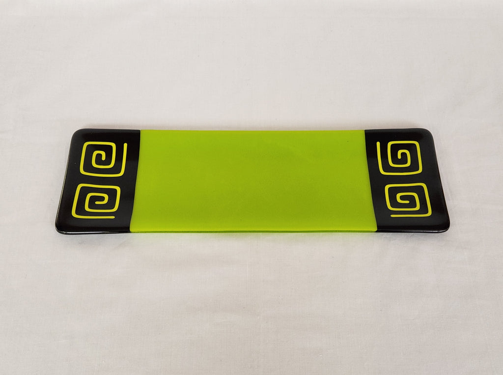 Shallow Rectangular Plate - 130 - Pinwheel Bands - Satin Spring Opal Ink