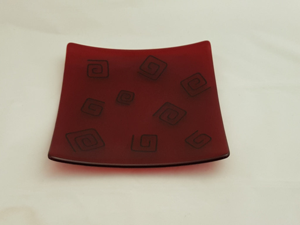 Flared Square Plate - 245 - Pinwheels - Red Ink
