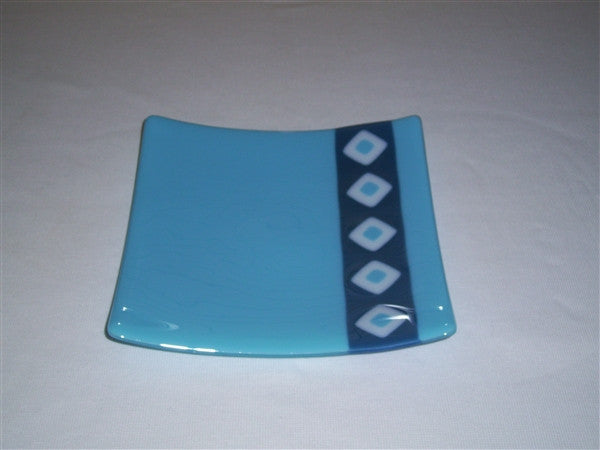 Flared Square Plate - 245 - Twin Diamond Peaks - Cyan Trio