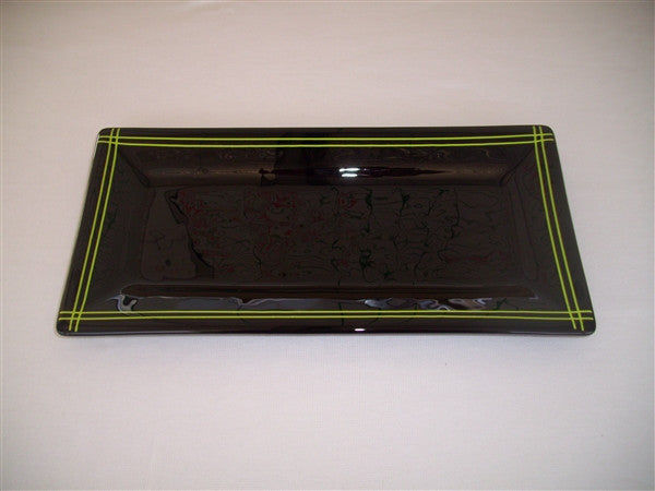 Rectangular Plate - Pinstripe Border - Inky Spring Opal