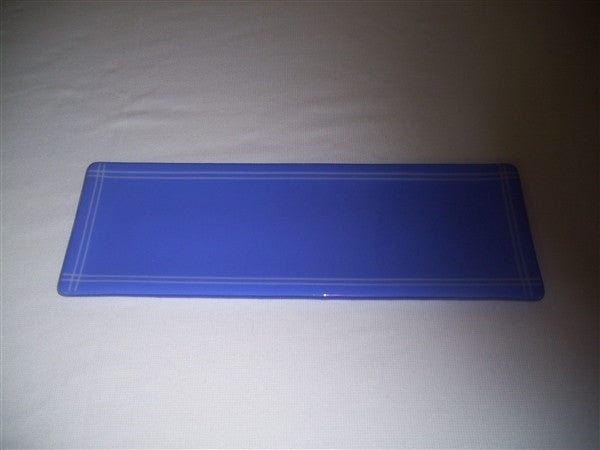 Shallow Rectangular Plate - 130 - Pinstripe Border - Cobalt Snow