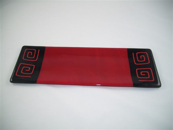 Shallow Rectangular Plate - 130 - Pinwheel Bands - Red Opal Ink