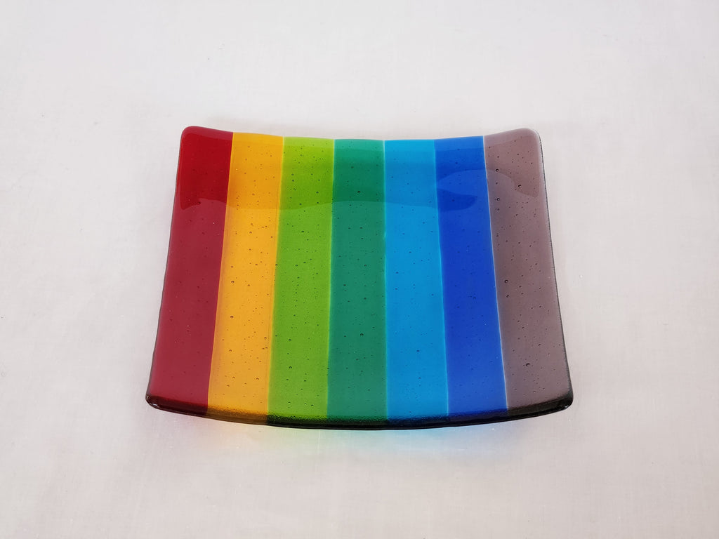 Flared Square Plate - 200 - Stripey - Rainbow Transparent