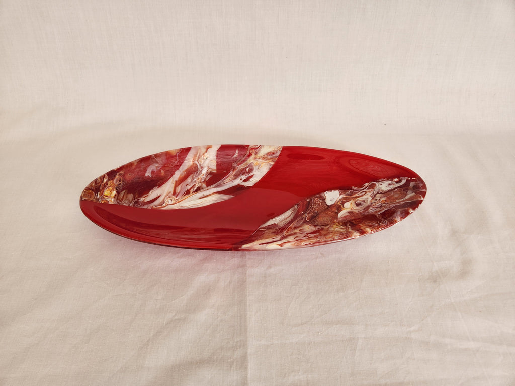 Short Oval Dish - Melt Feature - Strawberry & Red Opal