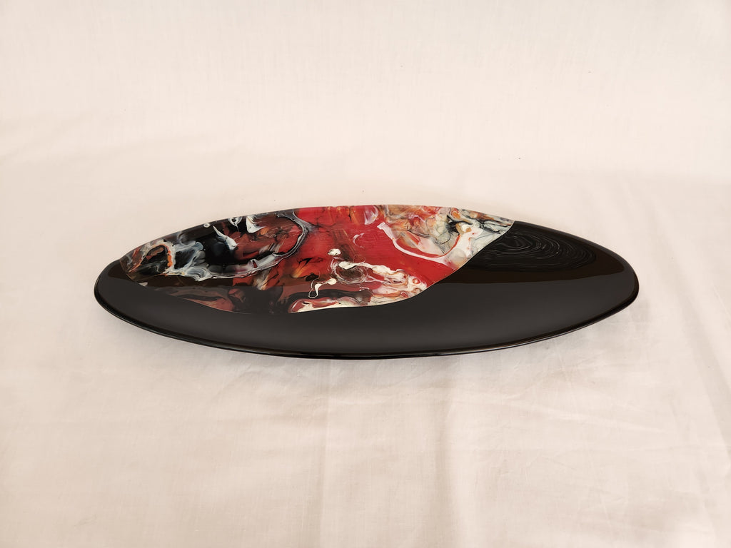 Long Oval Dish - Melt Feature - Red Trio Ink