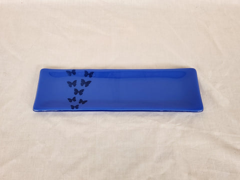 Shallow Rectangular Plate - 105 - Butterflies - Cobalt Blue