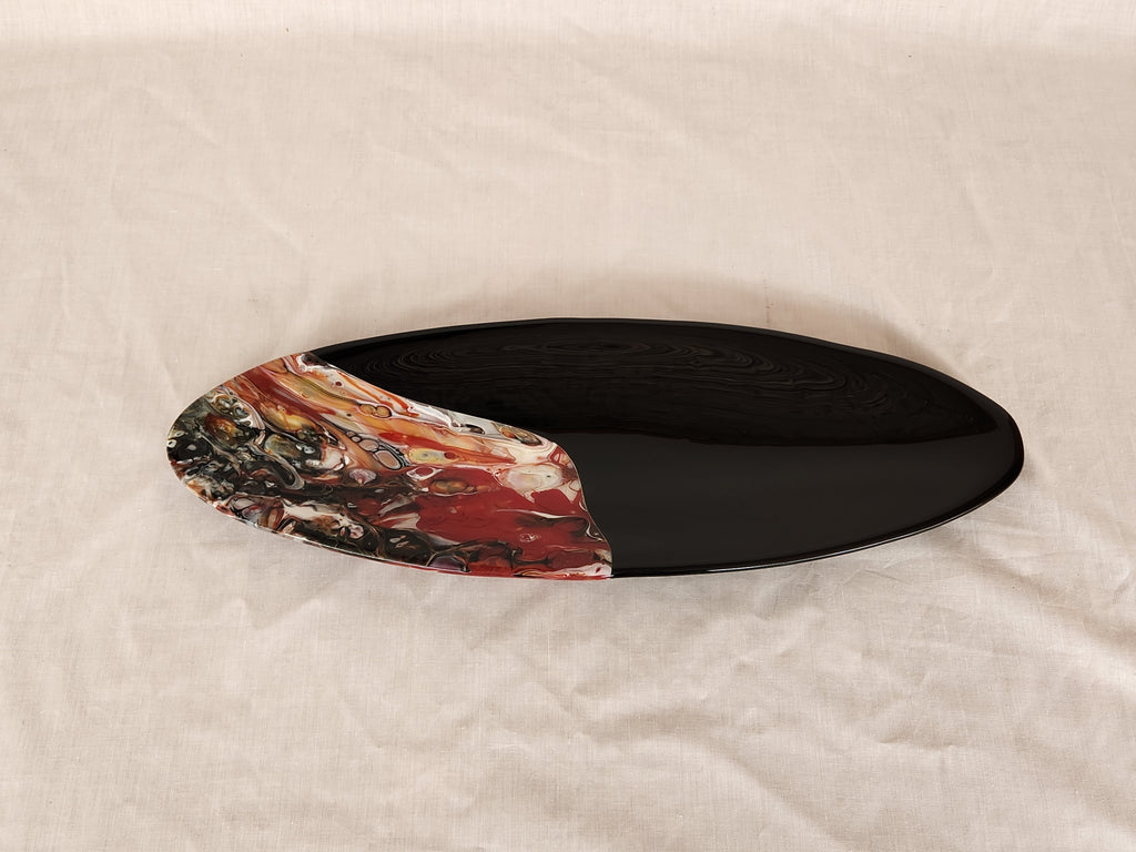 Long Oval Dish - Melt Feature - Red Trio Ink
