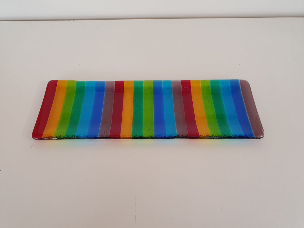 Shallow Rectangular Plate - 105 - Stripey - Rainbow Transparent