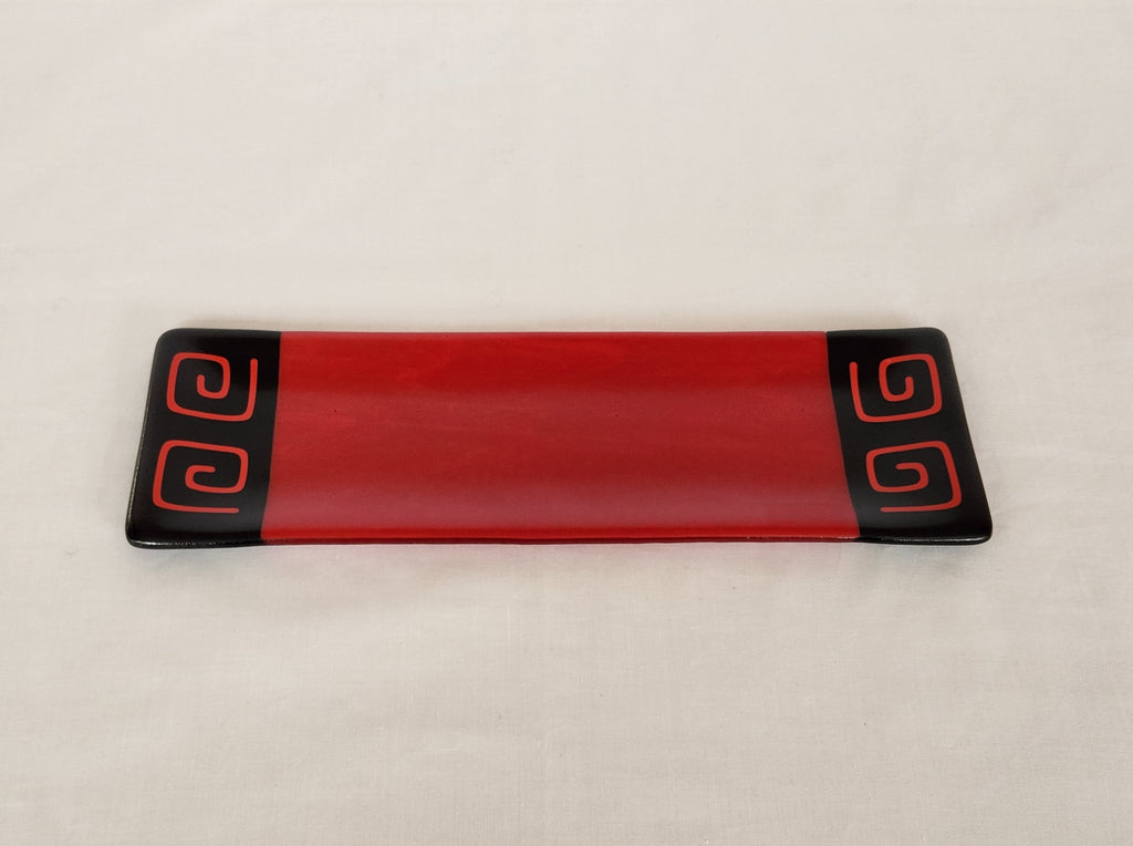 Shallow Rectangular Plate - 105 - Pinwheel Bands - Satin Red Opal Ink