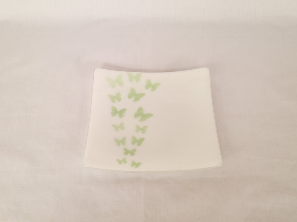 Flared Square Plate - 200 - Butterflies - Snow Green