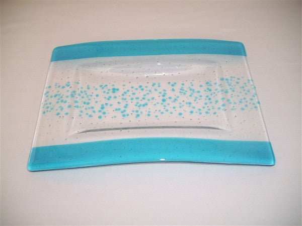 Convex Rectangular Plate - Bands & Sprinkles - Pure Turquoise