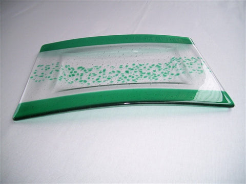 Convex Rectangular Plate - Bands & Sprinkles - Pure Emerald