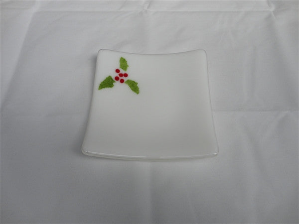 Flared Square Plate - 150 - Christmas Holly - Snow