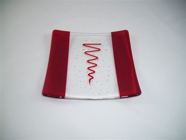 Flared Square Plate - 200 - Bands & Squiggle - Pure Red