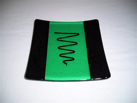 Flared Square Plate - 200 - Bands & Squiggle - Emerald Ink