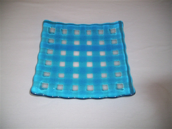 Flared Square Plate - 245 - Lattice - Pure Turquoise