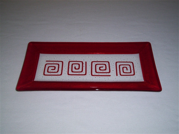 Rectangular Plate - Framed Pinwheels - Pure Red