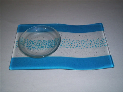Serving Platter & Bowl - Bands & Sprinkles - Pure Turquoise