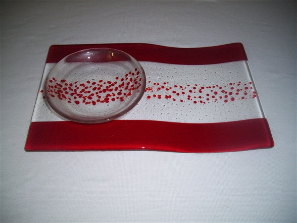 Serving Platter & Bowl - Bands & Sprinkles - Pure Red