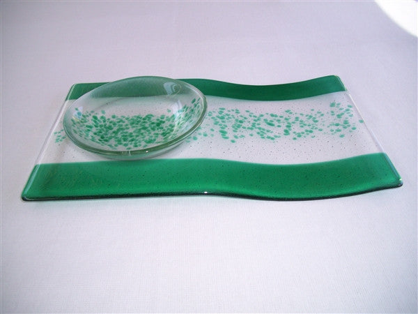 Serving Platter & Bowl - Bands & Sprinkles - Pure Emerald