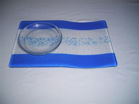 Serving Platter & Bowl - Bands & Sprinkles - Pure True Blue
