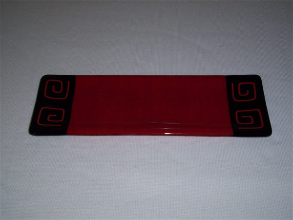 Shallow Rectangular Plate - 105 - Pinwheel Bands - Red Opal Ink