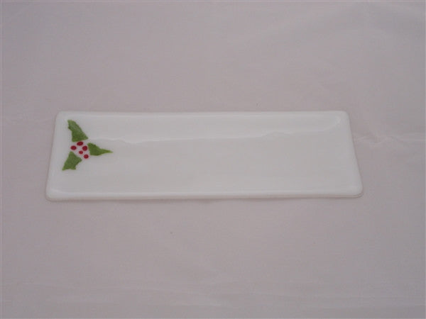 Shallow Rectangular Plate - 105 - Christmas Holly - Snow