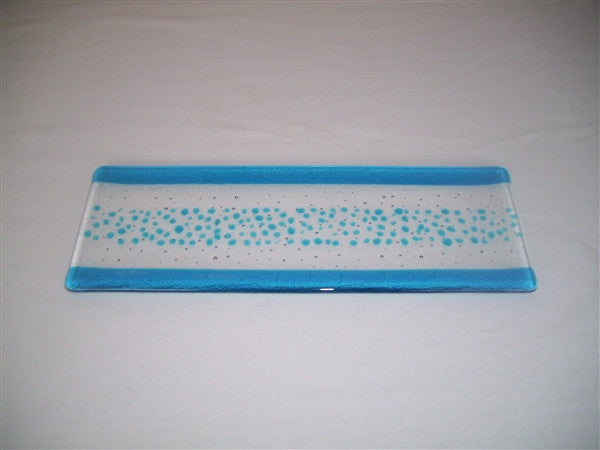 Shallow Rectangular Plate - 130 - Bands & Sprinkles - Pure Turquoise