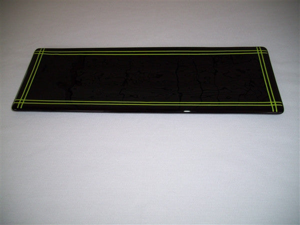 Shallow Rectangular Plate - 130 - Pinstripe Border - Inky Spring Opal
