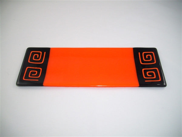 Shallow Rectangular Plate - 130 - Pinwheel Bands - Orange Opal Ink