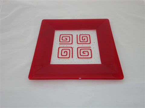 Square Plate - 300 - Framed Pinwheels - Pure Red